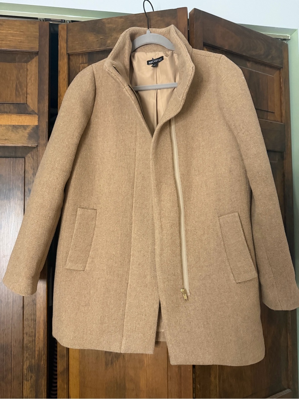 J. Crew Camel Zip-Front Wool Pea Coat